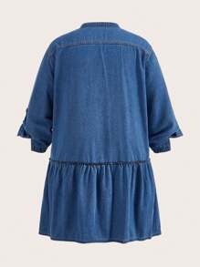 SHEIN CURVE+ Plus Size Denim Non-Stretch Sexy Fashion Dress - Blue - View 6