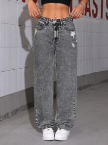 SHEIN Tall Plain Ripped Pocket Mom Jeans