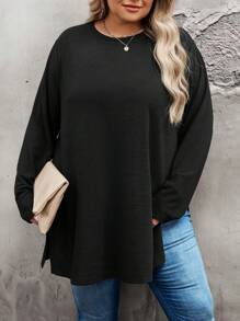 SHEIN CURVE+ Plus Size Basic Casual Daily Homewear Side Slit Cashmere Blend Undershirt