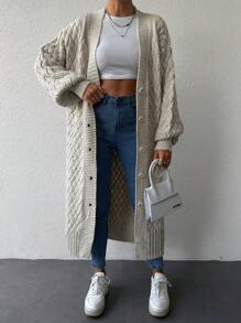 EURMUSE Women'S Drop Shoulder Long Cardigan With Open Front Design - Beige - View 3