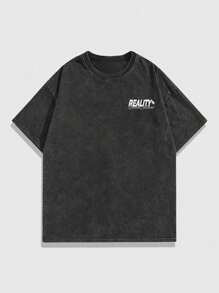 ROMWE MEN Street Life Men's Slogan Print Short Sleeve T-Shirt, Suitable For Daily Wear In Spring And Summer, School