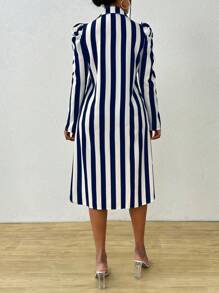 EMERY ROSE 条纹印花高低下摆衬衫裙，适合夏季长款女装