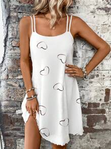 SHEIN LUNE Heart Print Casual Vacation Slip Dress