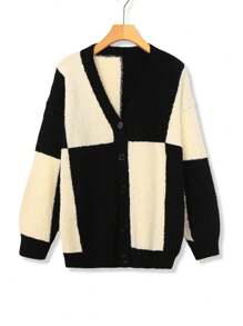 SHEIN LUNE Plus size dames vest met contrasterende kleur, casual lange mouwen