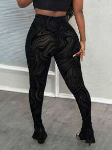 Slaydiva Leggings transparentes con efecto flockado de mujer, de uso casual/ajustado - Negro - Ver 3