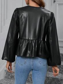 SHEIN Clasi Women Fashion PU Bow Long Sleeve Blouse, Autumn