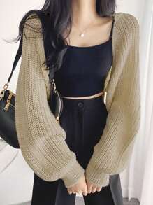 DAZY 女士宽松长袖优雅针织开衫 - 杏色 - 查看 8