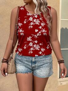 EMERY ROSE 1 件女式加大码无袖背心，适合夏季休闲度假穿着 - 紅色 - 查看 4