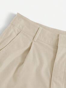 SHEIN Essnce 纯色褶皱简约口袋短裤，休闲日常穿着