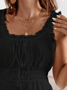 SHEIN 孕妇纯色编织吊带连衣裙，城市度假 - 黑色 - 查看 5