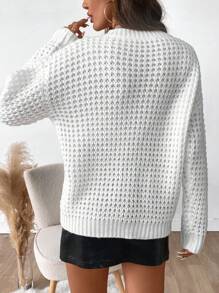 Chiquease Women's V-Neck Long Sleeve Eyelet Casual Loose Pullover Sweater