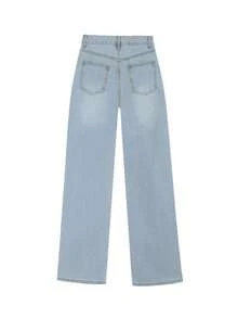 Design Sense Embroidered Jeans Women's Bottoms Spring Summer Washed Blue Loose Straight Leg Casual Denim Pants - Light Wash - View 3