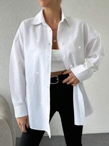 EURMUSE Camisa básica blanca 100% algodón para mujer - Blanco - Ver 1