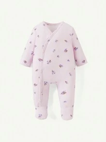 Cozy Pixies Neonata Tutina Casual Morbida Con Fantasia Floreale A Manica Lunga E Piedini