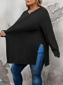 SHEIN CURVE+ Plus Size Basic Casual Daily Homewear Side Slit Cashmere Blend Undershirt