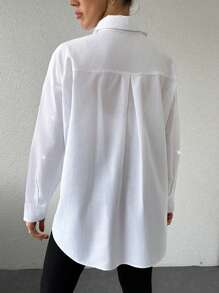 EURMUSE Camisa básica blanca 100% algodón para mujer - Blanco - Ver 2