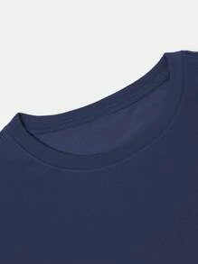 Claim Dot Men's Figure Silhouette Printed Crew Neck Short Sleeve T-Shirt, Summer, Dark Blue Graphic Tee, Blue Graphic Tshirt - Navy Blue - View 6