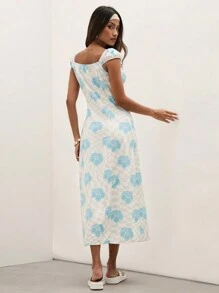 COSMINA Vestido con estampado de flores y pata de gallo para vacaciones de mujer