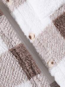 Tween Girl Oversized Checkered Fleece Jacket - Khaki - View 3