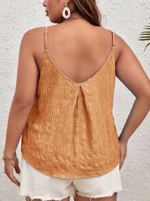 SHEIN VCAY Plus Size Ruched Màu trơn Đơn giản Dây đeo Spaghetti Backless Top & Cami cho kỳ nghỉ - Màu Cam san hô - Xem 2