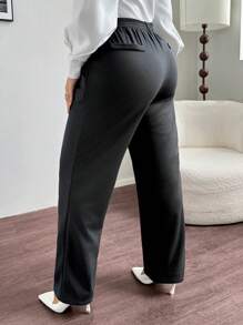 SHEIN Privé Pantalones de vestir formales de oficina de talla grande en color gris oscuro con bolsillos, para ir al trabajo - Gris Oscuro - Ver 2