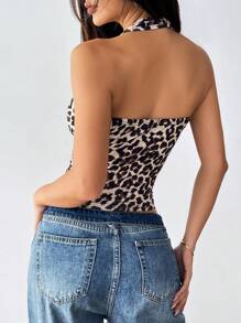 Chiquease Áo ba lỗ cổ yếm họa tiết da báo thanh lịch dành cho nữ Áo thun in hình da báo - Nhiều màu - Xem 2