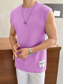 Manfinity RebelGame Suéter de punto de cuello redondo de unicolor para hombre - Morado - Ver 6