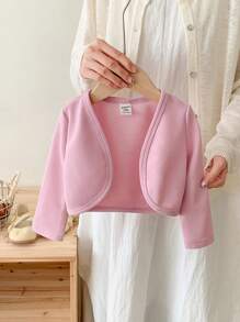 SHEIN LMoss Kids LMoss Baby Girl Baby Girls Lightweight Solid Knit Cardigan Sweater, Suitable For Vacation Travel Outings,In Fall/Winter