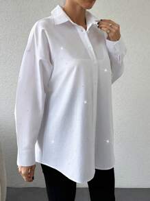 EURMUSE Camisa básica blanca 100% algodón para mujer - Blanco - Ver 3