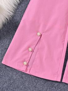 Tween Girls' Pink Blazer And Flared Pants With Belt 2pcs Formal Suit Set, Autumn - Pink - View 4