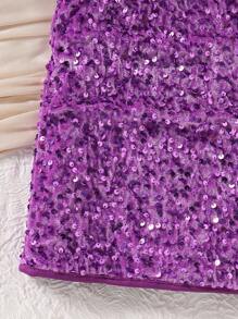 SHEIN Explorewe Tween Girls' Sequin Party Mini Dress - Purple - View 3
