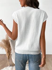 SHEIN LUNE صدرية محبوكة عادية بياقة مستديرة بديكور زهري