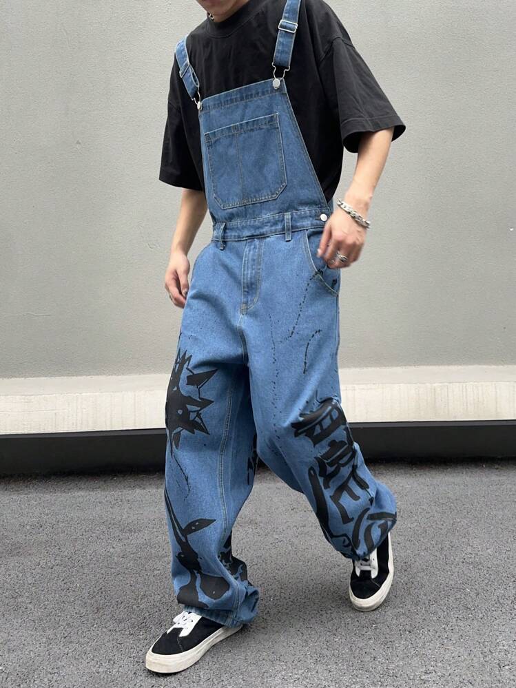 Manfinity Roghcode Men Plain Rapper Graffiti Street Wear Loose Fit