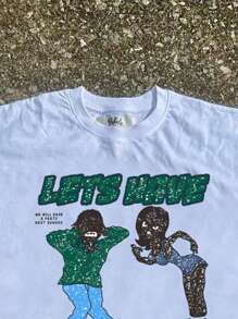 Manfinity Roghcode Hommes Grande Taille Été Décontracté Personnage Slogan Imprimé T-shirt Shorts Ensemble Deux Pièces - Multicolore - Voir 3