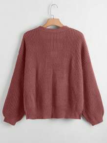 Calvaya Áo len cardigan dài tay đơn giản màu trơn cỡ lớn cho nữ mặc hàng ngày, mùa đông - Màu hồng gỉ - Xem 2