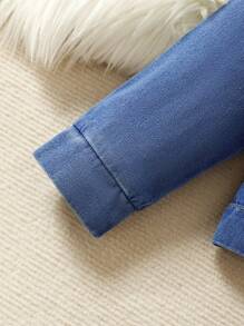 Young Girls' Denim Jacket And Ribbed Jumpsuit 2-Piece Set