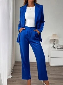 SHEIN Clasi 1 Piece Solid Color Single-Breasted Long Sleeve Blazer And Trouser Casual Suit Set