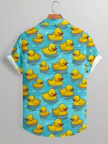 Manfinity Chillmode Men Duck Print Funny Graphic Color Block Simple Everyday Button Short Sleeve Shirt - Multicolor - View 2