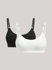 Women's Casual Comfy Plain Backless Bralette Set In Black And White - Black and White - View 4