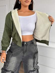 Flirla Plus Size Hooded Zip-Up Long Sleeve Casual Fashionable Jacket Fall Cloth For Women - Army Green - View 8