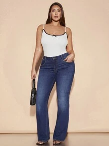 SHEIN BAE Curve 加大码女式拼色装饰简约吊带背心，适合日常穿着 - 白色 - 查看 3