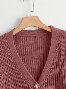 Calvaya Áo len cardigan dài tay đơn giản màu trơn cỡ lớn cho nữ mặc hàng ngày, mùa đông - Màu hồng gỉ - Xem 3