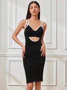 SHEIN Sports 女士镂空设计修身优雅迷人时尚运动连衣裙 - 黑色 - 查看 5