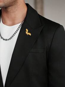 Manfinity Bizformal Traje casual de negocios para hombres con logo de águila bordado en oro, de manga corta y color negro. Conjunto de dos piezas para hombre, ideal para el esposo