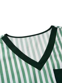 TaskEZ 大码拼色条纹多口袋短袖上衣和裤子制服 2 件套，大码制服和手术服