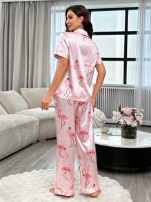 Women's Printed Short Sleeve Jumpsuit - Pink - View 2