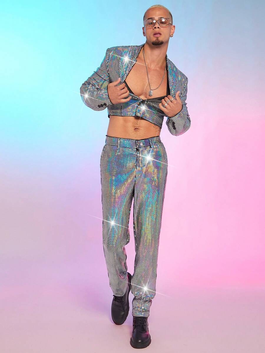 FeverCity Men's Plaid Short Suit Set - Multicolor - View 1