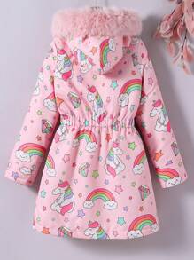 Tween Girls' Fluffy Hooded Zip-Up Allover Print Cute & Fashionable Jacket - Pink - View 2