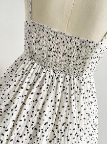 Soleia Gaun Liburan Motif Polkadot Tanpa Lengan dengan Tali Bahu Tipis Ukuran Plus, Tanpa Punggung, dan Motif Polkadot di Bagian Pinggang - Hitam dan Putih - View 5