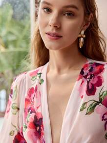 MOTF PREMIUM CHIFFON IN HOA CỔ TAY FLUTTER TAY ÁO CROP TOP - Màu Hồng baby - Xem 3